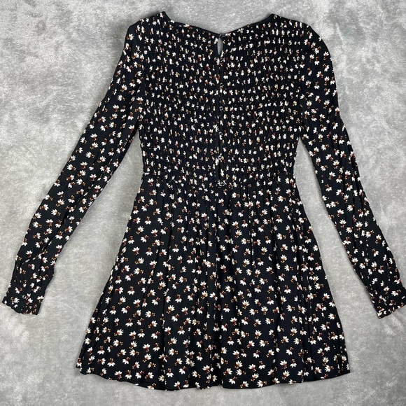 Free People Dress Womens XS Boho Floral Long Sleeve Open Back Smocked Mini - Picture 8 of 11